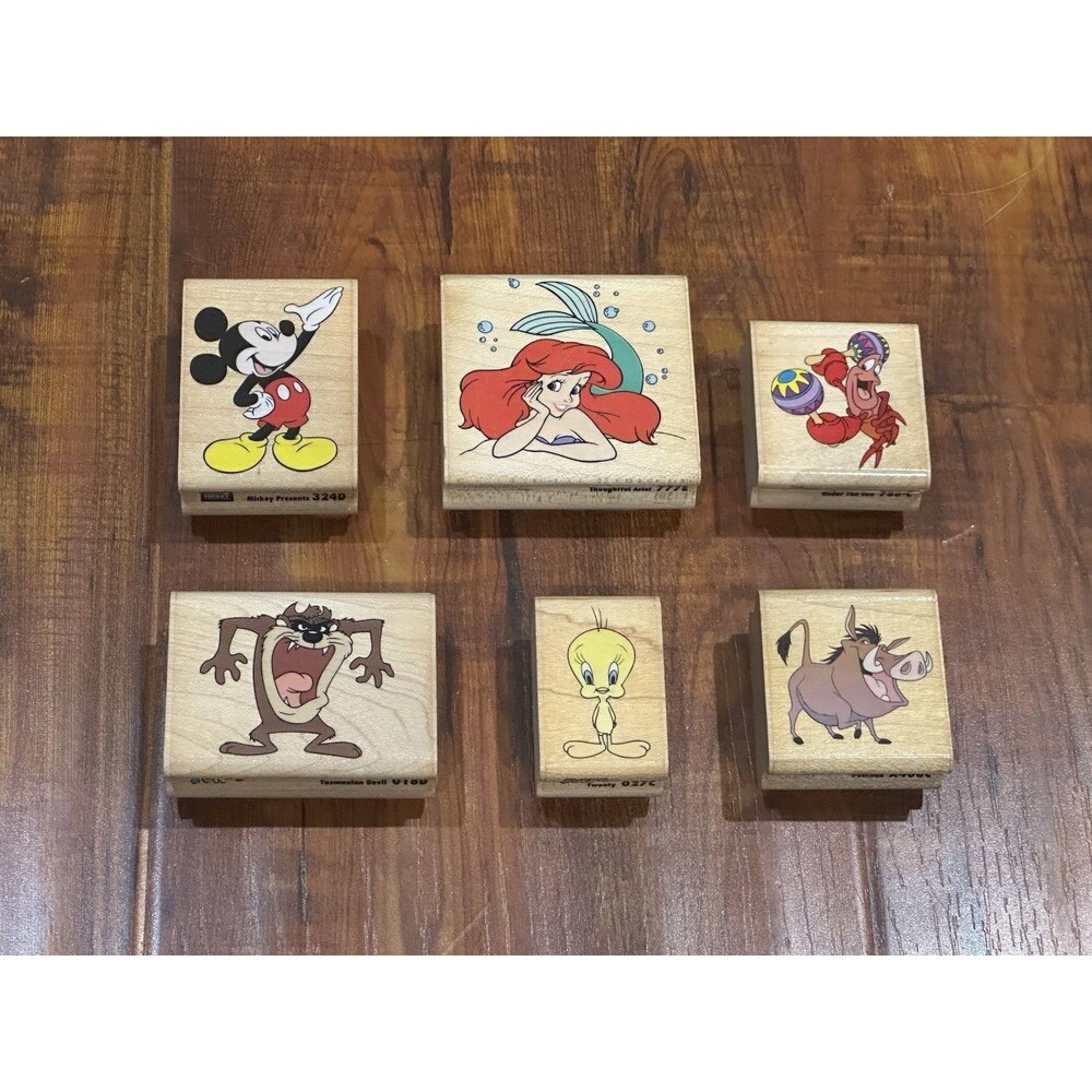 Lot of (6) Disney Mickey Mouse Ariel Looney Tunes Themed Stampede Rubber Stamps